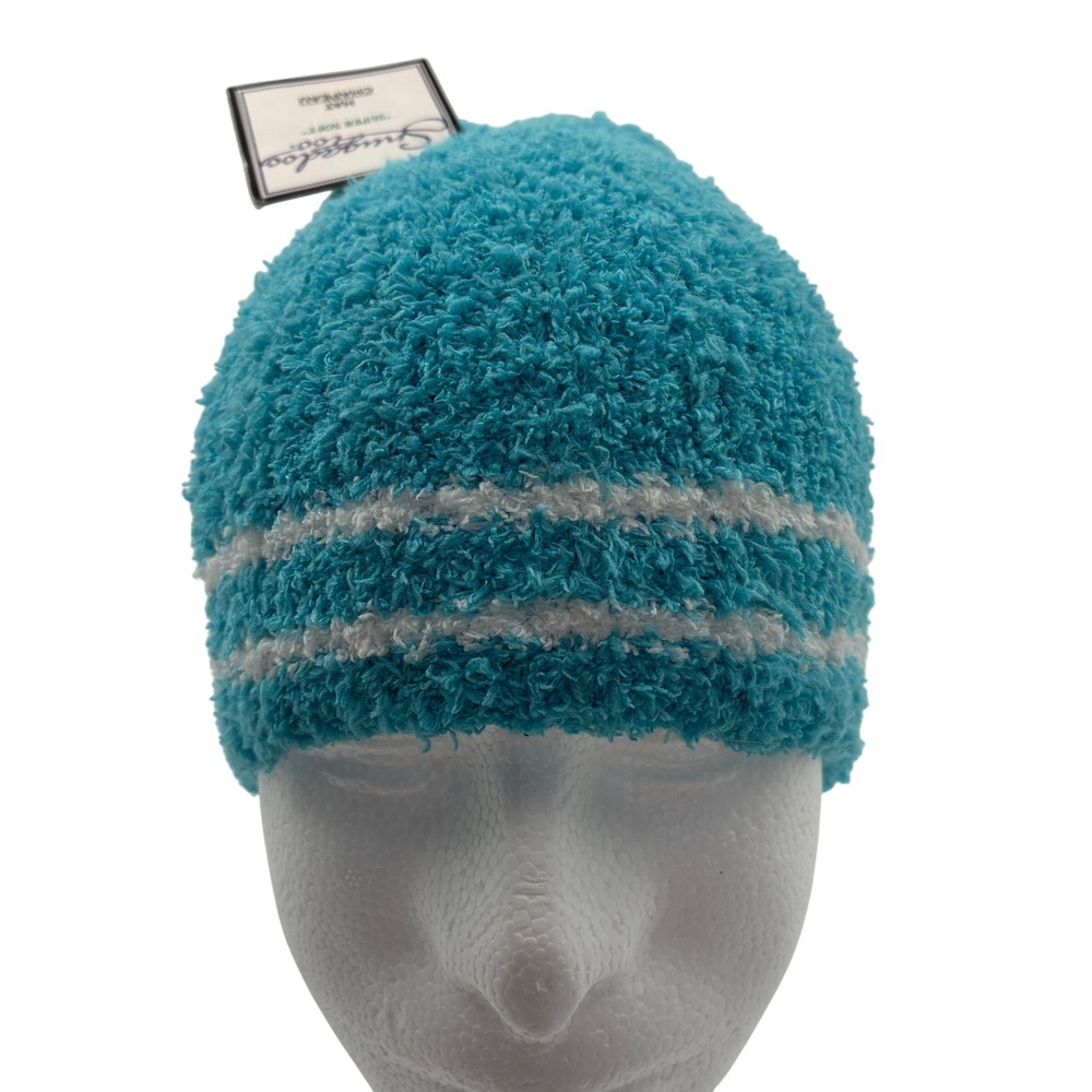 Snugadoo Too Super‎ Soft Fuzzy Beanie Hat Turquoise Blue White Striped 160111